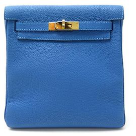 Hermès HERMES KELLY ADO II MOCHILA EM COURO TOGO AZUL 2019 CAIXA DE COURO DA Mochila Azul