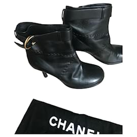 Chanel Black Leather Boots 37.5 Black