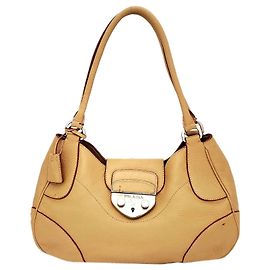 Bolsa de ombro de couro Prada Brown Sound Lock Marrom Castanho claro
