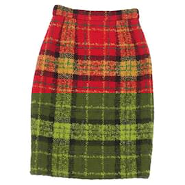 Fendi-[Used] Vintage Celine CELINE Check Wool Tweed Skirt 36 Bottoms-Red,Green,Yellow