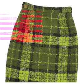 Fendi-[Used] Vintage Celine CELINE Check Wool Tweed Skirt 36 Bottoms-Red,Green,Yellow