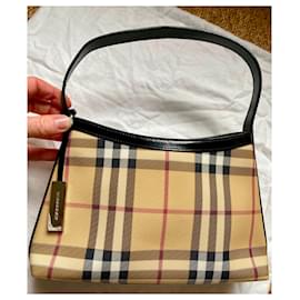 Burberry-Bolso vintage de tela Burberry a cuadros.-Beige