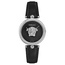 Versace-Palazzo Leather Watch-Silvery,Metallic