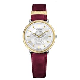 Versace-V-Circle Lady Leather Watch-Golden,Metallic