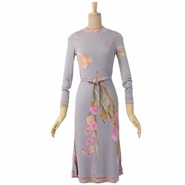 [Used] LEONARD PARIS Total pattern Floral pattern Silk jersey One piece Pink Grey