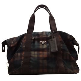 Bolso de viaje de nailon a cuadros marrón Prada Castaño Multicolor
