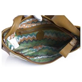 Missoni-Bolsa de ombro Hobo com acabamento em lona padrão listrado Missoni com acabamento em couro bege-Bege