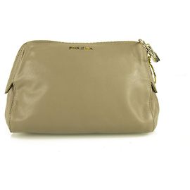 PAULE KA taupe leather with ring zipper pulls & padlock Clutch bag Handbag Grey
