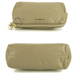 Paule Ka-PAULE KA taupe leather with ring zipper pulls & padlock Clutch bag Handbag-Grey