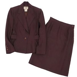 Hermès [Used] Vintage Hermes HERMES Setup Suit Women's Jacket Skirt Linen Brown