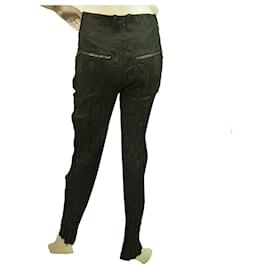 Balenciaga-Balenciaga Paris Pantalon en tissu noir froissé avec fermeture à glissière apparente 38-Noir