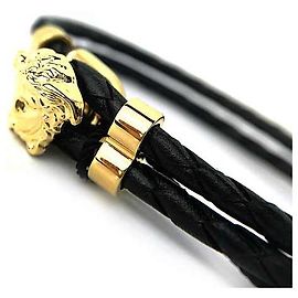 [Usato] VERSACE Bracciale Versace Uomo e Donna Nero x Oro Greca Pelle DG07891-DJXL-D41Marchio CO Nero D'oro