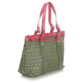Fendi-Fendi Brown Zucchino Canvas Tote Bag-Brown,Pink,Beige