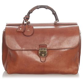 Borsa portadocumenti in pelle di bambù marrone Gucci Marrone Marrone chiaro