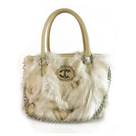 Just Cavalli-Just Cavalli Beige Piel genuina y bolso de mano de cuero Bolso de mano con cadena Correa para el hombro-Beige