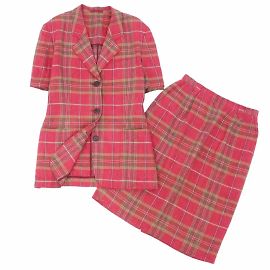[Usagé] Vintage Burberry Burberrys Setup Jupe Costume Check Veste Jupe Dames Rouge
