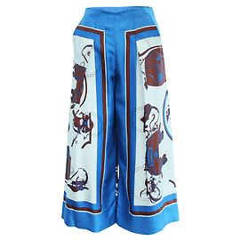 Hermès Calças estampadas de carruagem de seda Azul
