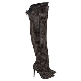 Alice + Olivia Black Thigh High Gold Accent Boots Black