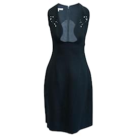 Carven-Elegantes schwarzes Kleid mit lasergeschnittener Stickerei-Schwarz