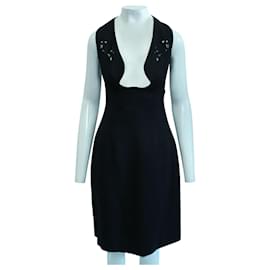 Carven-Elegant Black Dress with Laser Cut Embroidery-Black