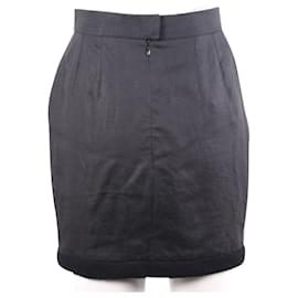 Chanel-High-Waist Linen Skirt with Tweed Details-Black