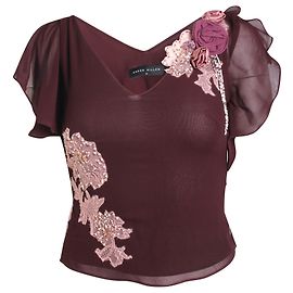 Karen Millen Marrone Top Ricamo Rosa Chiaro Marrone