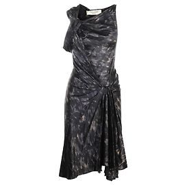 David Szeto Schwarzes bedrucktes Seidenkleid Schwarz