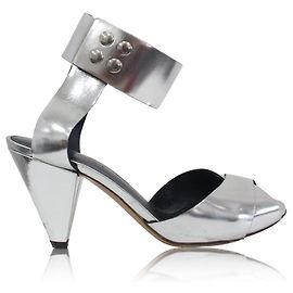 Isabel Marant Etoile Silver Kitten Heels Sandals Silvery Metallic