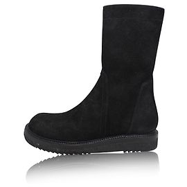 Rick Owens Suede Thick Sole Calf Length Boots Black