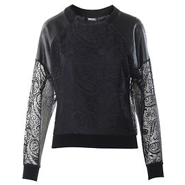 Dkny Top mangas compridas em couro e atado preto Preto