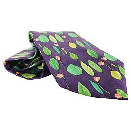 Alfred Dunhill Purple Leaf Print Silk Tie Purple