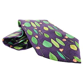 Alfred Dunhill-Purple Leaf Print Silk Tie-Purple