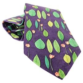 Alfred Dunhill-Purple Leaf Print Silk Tie-Purple
