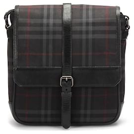 Burberry-Burberry Coated Canvas Haymarket Crossbody Bag-Black