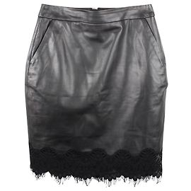 The Kooples Saia de pele de cordeiro com enfeite de renda Preto