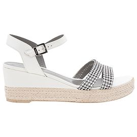 Gina Embellished Ankle Strap Wedges White Cream