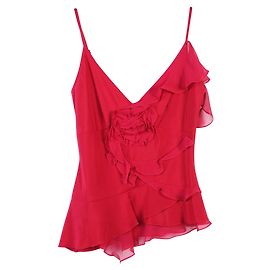 Karen Millen Rotes Seidentop mit Rüschen Rot