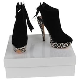 Autre Marque-Zapatos de tacón negros de ante de leopardo-Negro