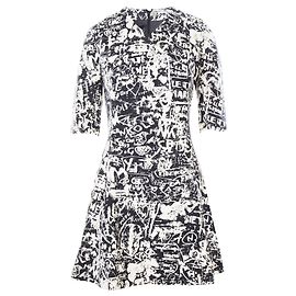 Carven Black and White Print Long-Sleeves Dress Black