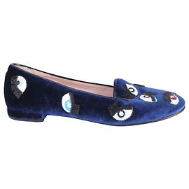Chiara Ferragni Blue Velvet Embellished Flats Blue