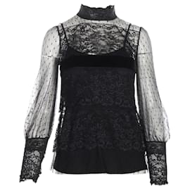 Red Valentino Bluse mit Schnürung und Samt Schwarz