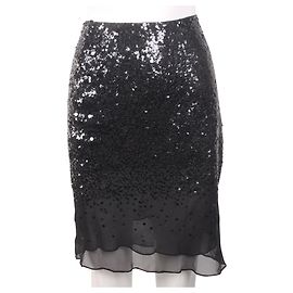 Dkny Black Sequin On Silk Skirt Black