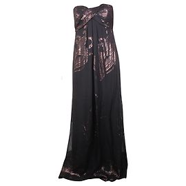 Nicole Miller Silk Metallic Maxi  Dress  Black