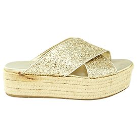 Miu Miu Gold Glitter Platform Wedges Golden Metallic