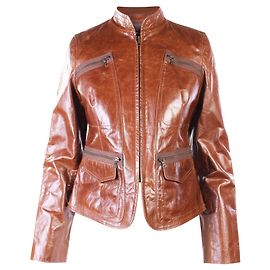 Dkny Calf Leather Jacket Brown