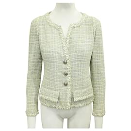 Chanel-Iconic Tweed Jacket with Embossed Silver Buttons-White,Cream