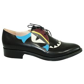Fendi Schwarze Monster Eye Oxford Schuhe Schwarz