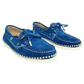 Christian Louboutin-Blue Suede Loafers-Blue