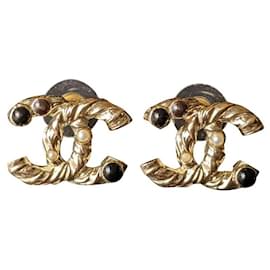 Chanel-CC A12A Logo Pearl GHW Coco Mark Earrings Box-Gold hardware