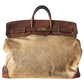 Hermès HAC bag 50 In canvas and brown leather Brown Beige